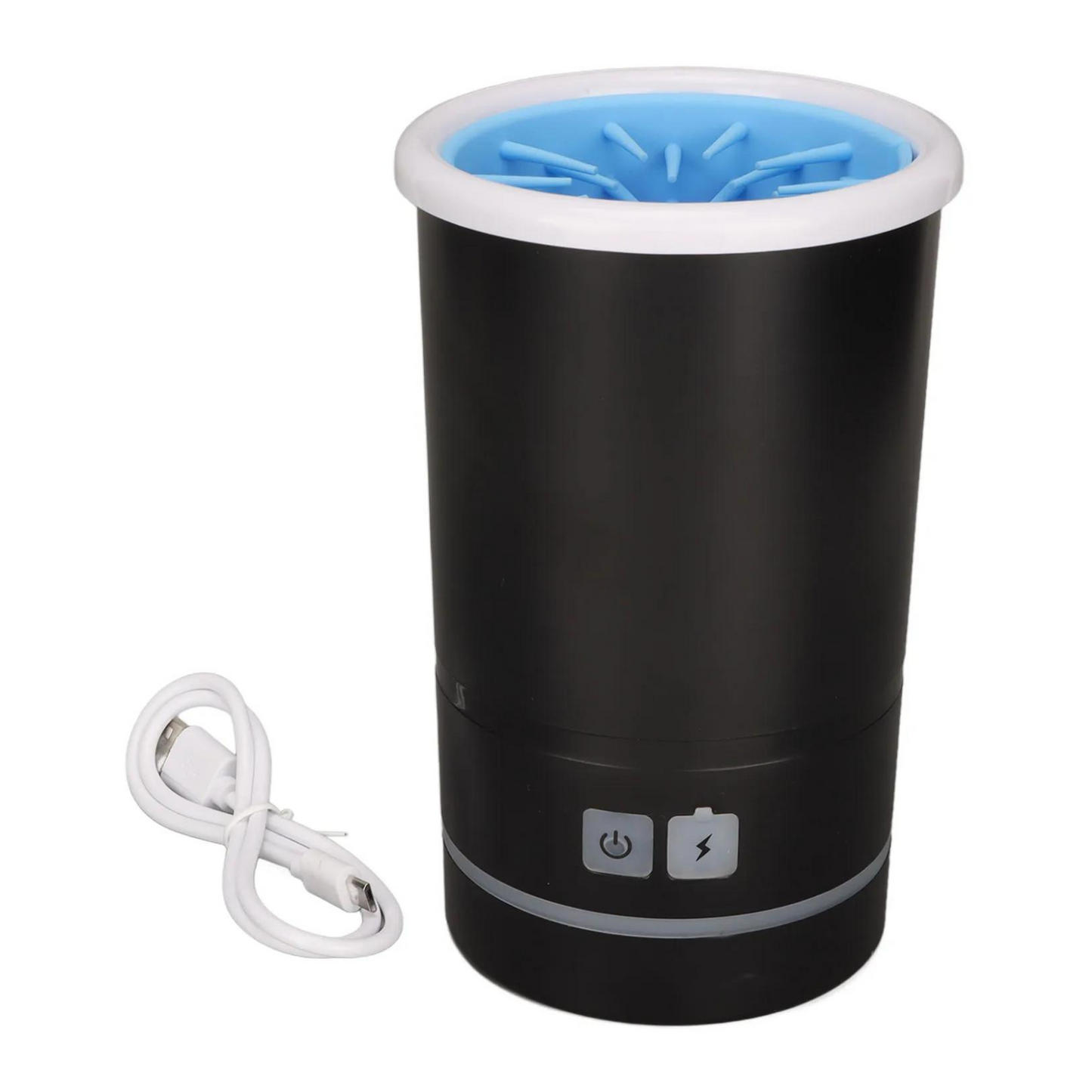 Black humidifier with blue light on a white background