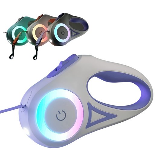 Pet training device with colorful LED lights on a white background