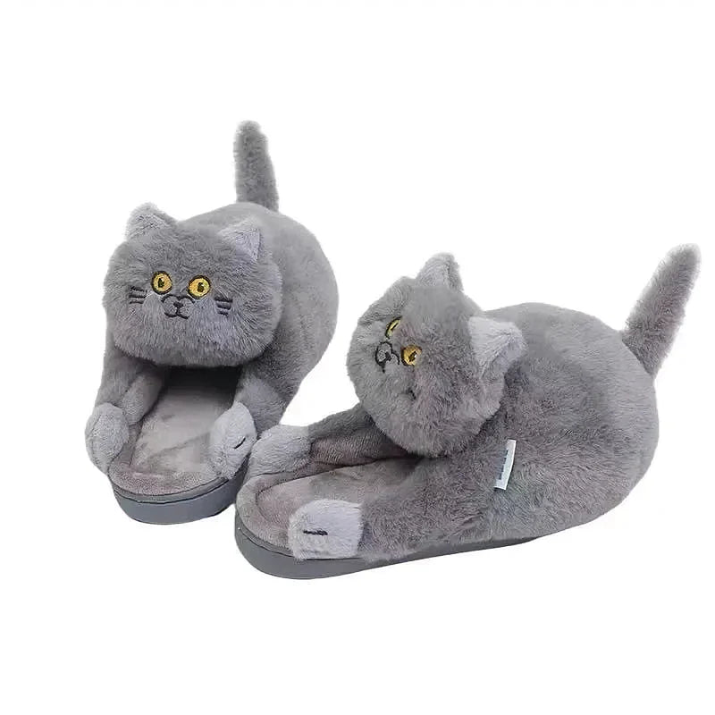 Gray cat-shaped slippers on a white background