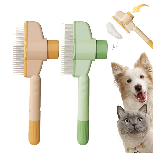 Two pet grooming brushes with a dog and cat on a white background