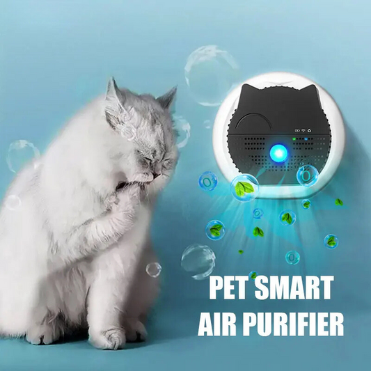 Pet smart air purifier with a cat on a blue background